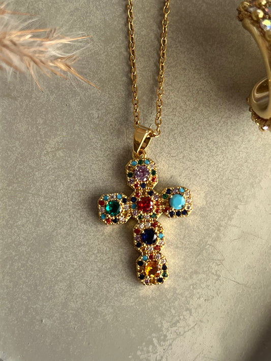 Κολιέ Ατσάλινο Αλυσίδα Σταυρός με Ζιργκόν 'Celestial Colors Cross'