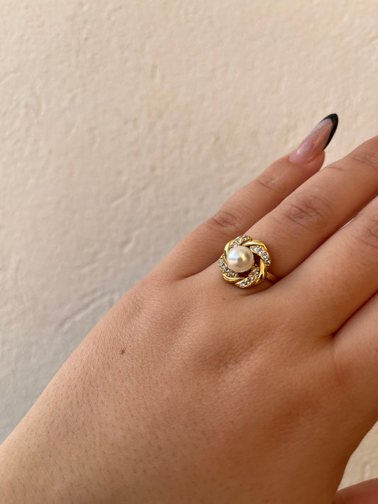 Δαχτυλίδι Ατσάλινο Λουλούδι με Πέρλα και Ζιργκόν 'Pearl Royale'