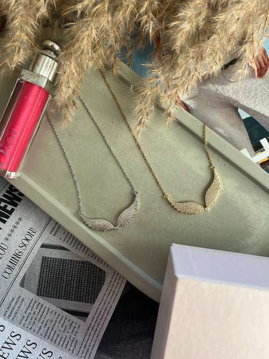 Κολιέ Ατσάλινο Αλυσίδα με Ζιργκόν Φτερά 'Sparkly Wings'