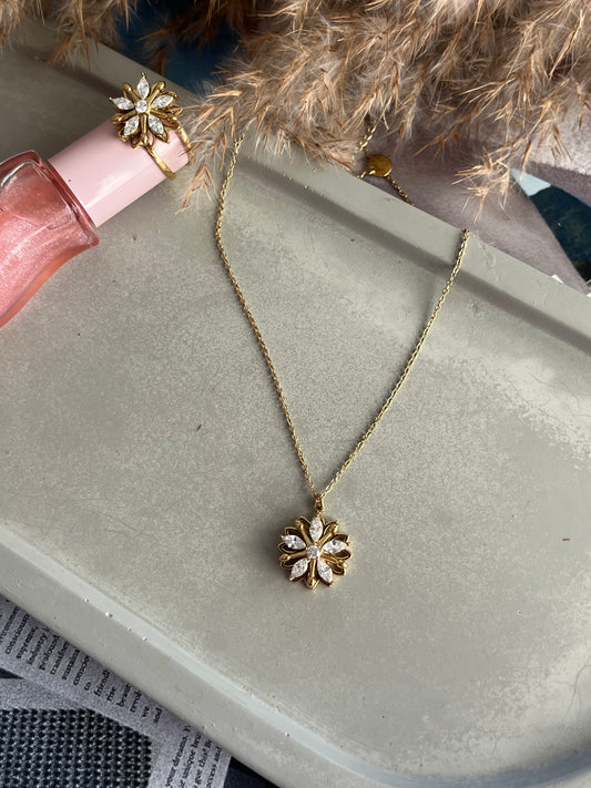 Κολιέ Ατσάλινο Αλυσίδα 'Anti-Stress' με Ζιργκόν 'Floral Grace'