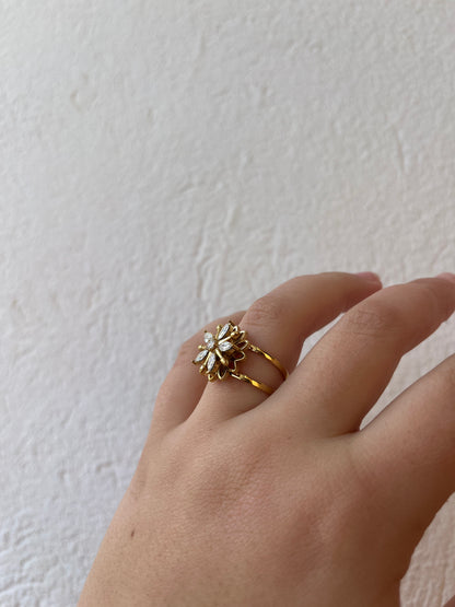 Δαχτυλίδι Ατσάλινο 'Anti-stress' με Ζιργκόν 'Floral Grace'