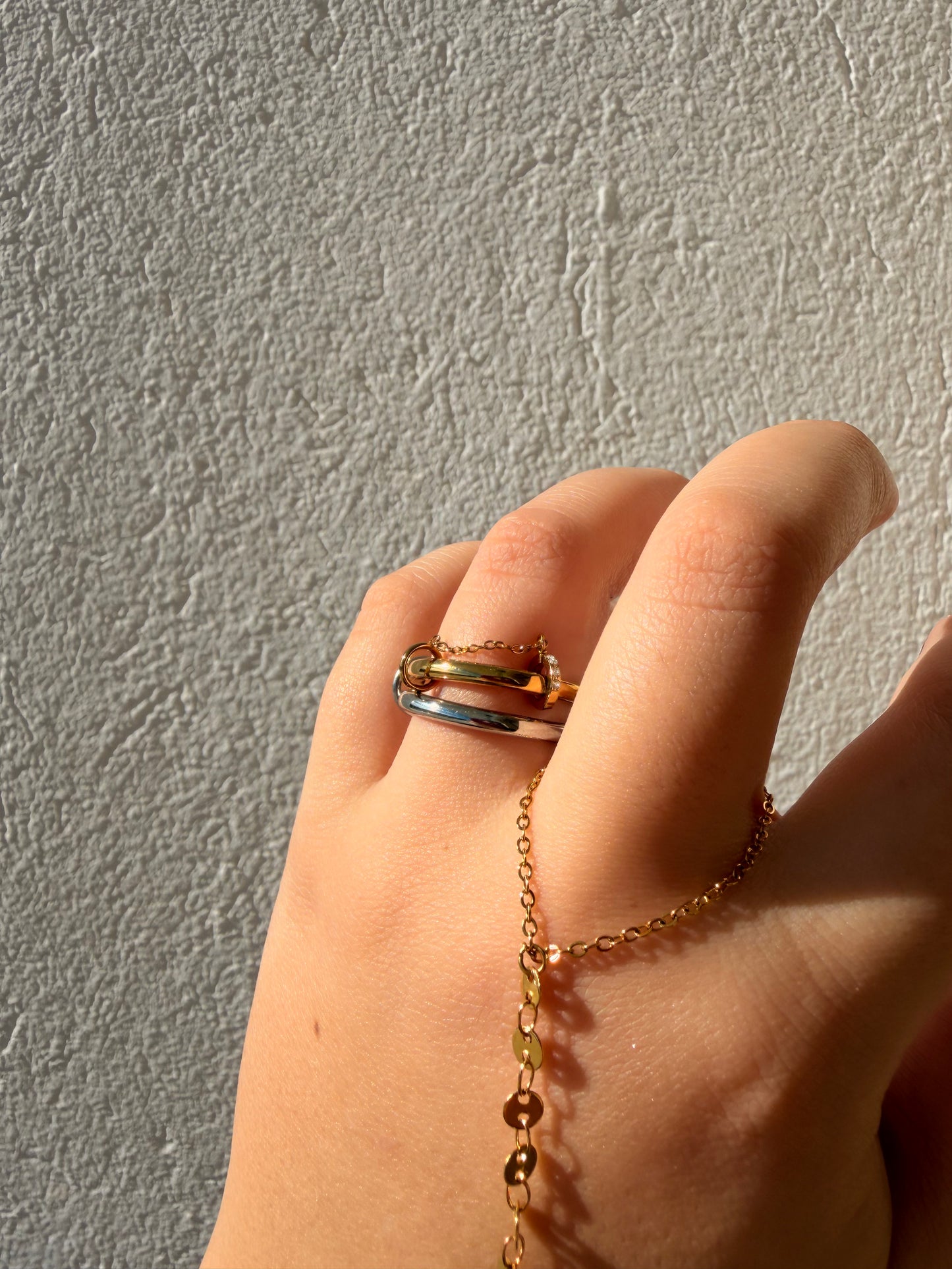 Δαχτυλίδι Ατσάλινο Δίχρωμο με Ζιργκον και Αλυσίδα ‘Layered Luxe’