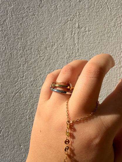 Δαχτυλίδι Ατσάλινο Δίχρωμο με Ζιργκον και Αλυσίδα ‘Layered Luxe’