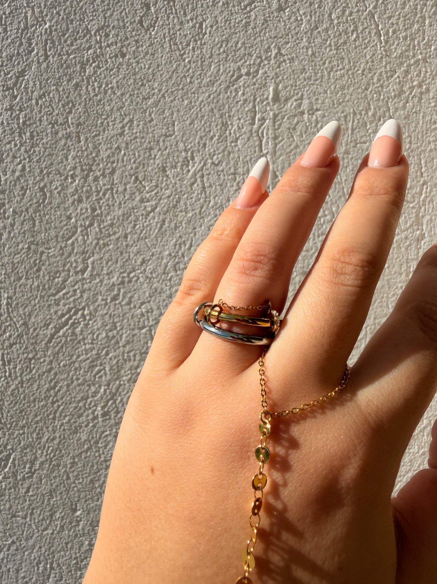 Δαχτυλίδι Ατσάλινο Δίχρωμο με Ζιργκον και Αλυσίδα ‘Layered Luxe’