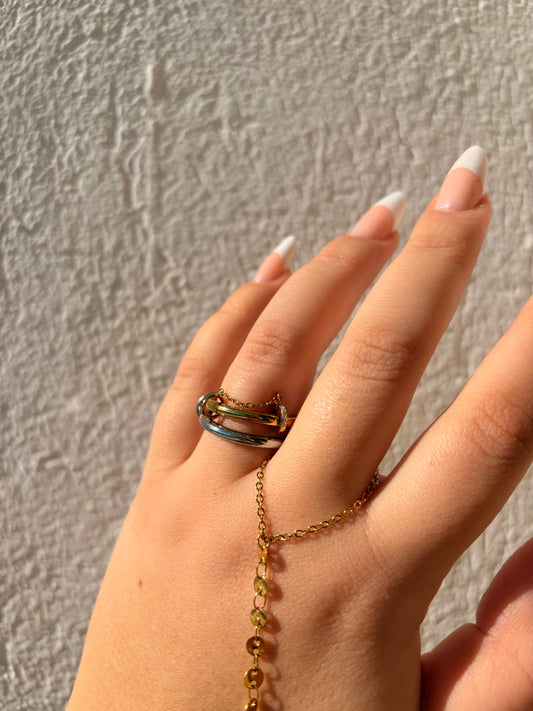 Δαχτυλίδι Ατσάλινο Δίχρωμο με Ζιργκον και Αλυσίδα ‘Layered Luxe’