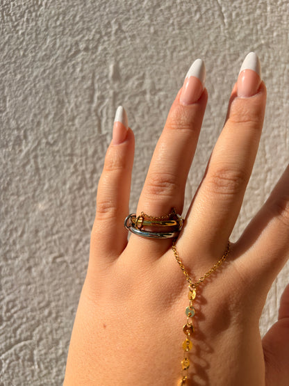 Δαχτυλίδι Ατσάλινο Δίχρωμο με Ζιργκον και Αλυσίδα ‘Layered Luxe’