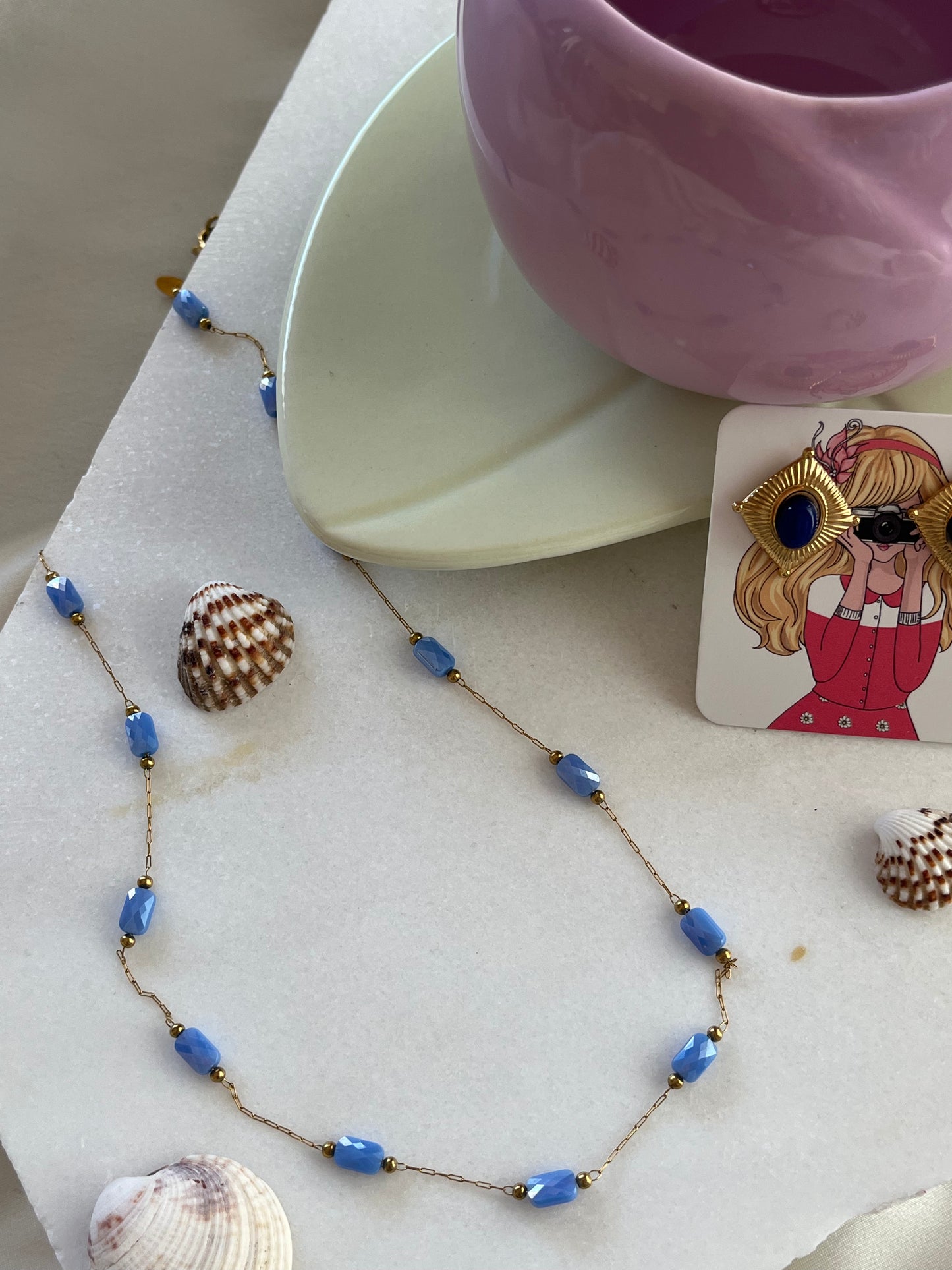 Handmade 'Moonstone' Steel Necklace with Rosary Beads for Layering