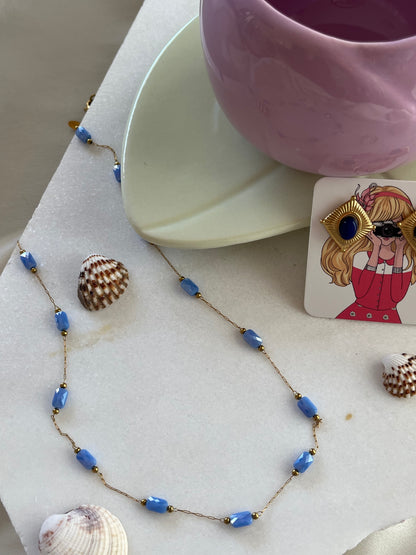 Handmade 'Moonstone' Steel Necklace with Rosary Beads for Layering