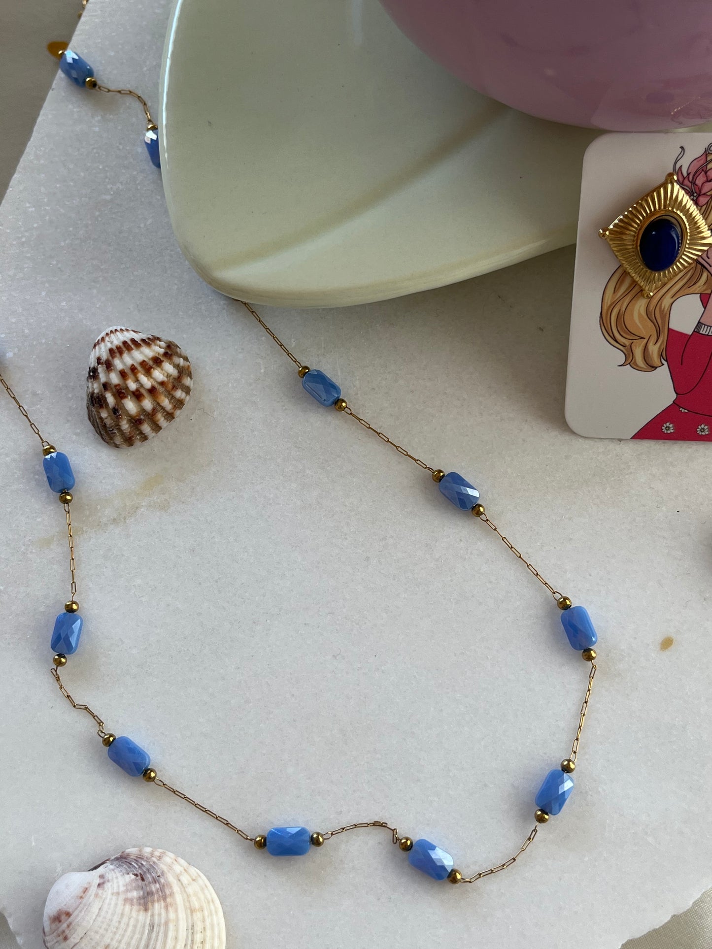 Handmade 'Moonstone' Steel Necklace with Rosary Beads for Layering