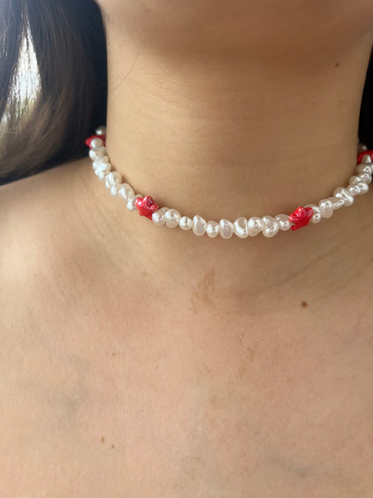Κολιέ Choker Χειροποίητο Ατσάλινο με Χάντρες και Murano Στοιχεία 'Ammos'