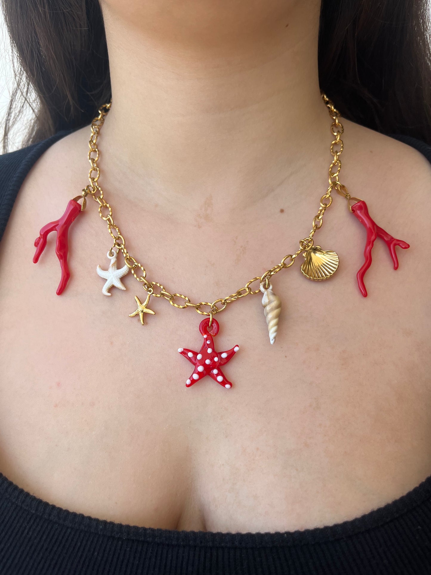 Charms Red Ocean – Χειροποίητο Ατσάλινο Κολιέ για Καλοκαίρι