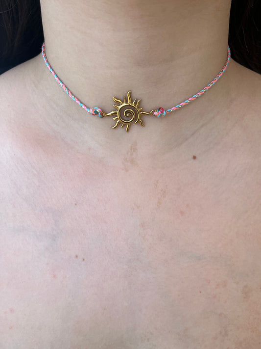 Κολιέ Χειροποίητο Ατσάλινο Choker με Κλωστή 'Hot Day'