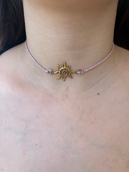 Κολιέ Χειροποίητο Ατσάλινο Choker με Κλωστή 'Hot Day'