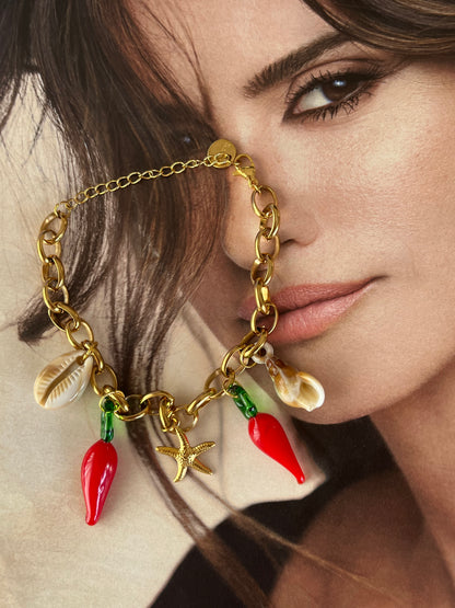 Charms Spice Girl – Χειροποίητο Ατσάλινο Βραχιόλι με Πιπεριές