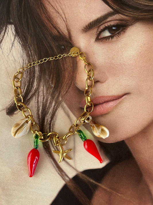 Charms Spice Girl – Χειροποίητο Ατσάλινο Βραχιόλι με Πιπεριές