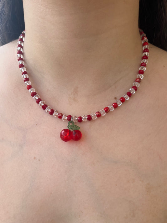 Κολιέ Χειροποίητο Ατσάλινο με Χάντρες 'Cherry'