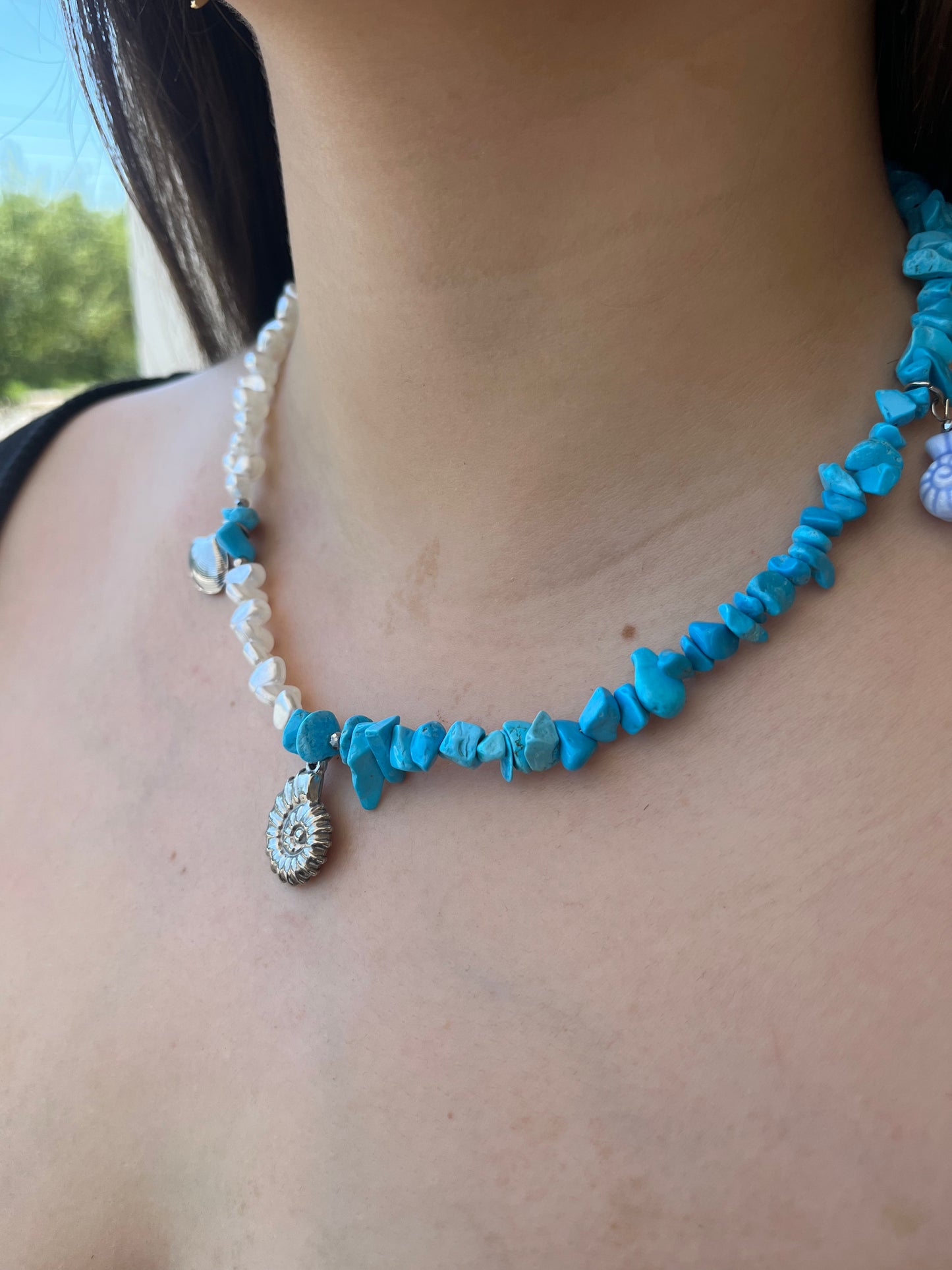 Κολιέ Χειροποίητο Ατσάλινο με Χάντρες και Charms 'Okeanos'