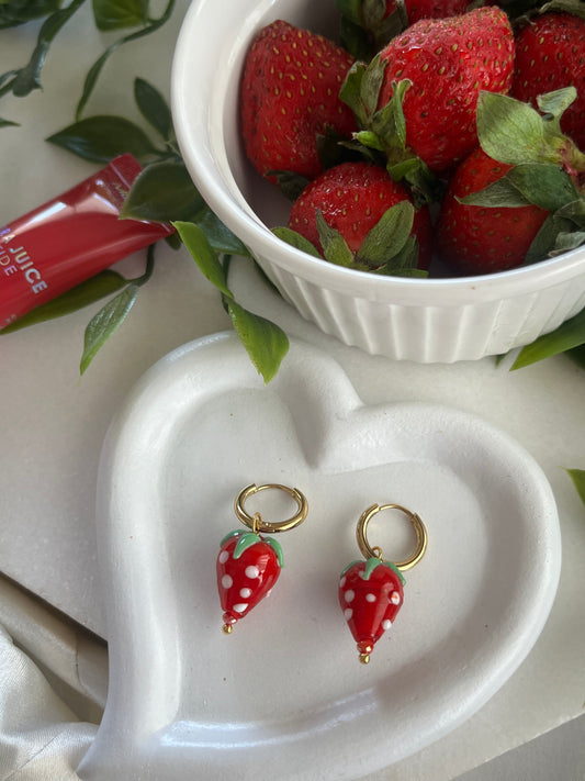 Σκουλαρίκια Ατσάλινα Κρίκοι Murano 'Strawberry'