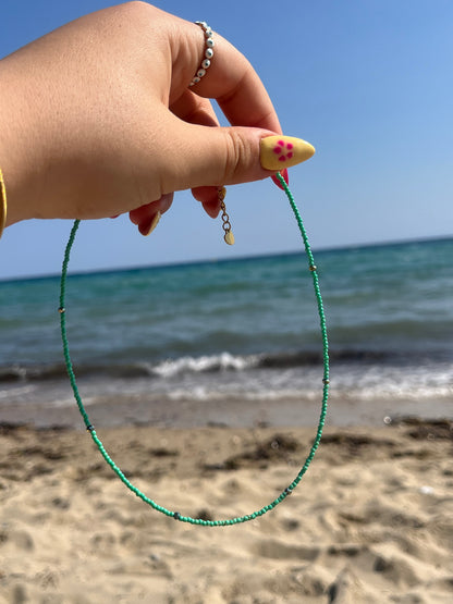 Κολιέ Χειροποίητο Ατσάλινο με Χάντρες 'Bleu'