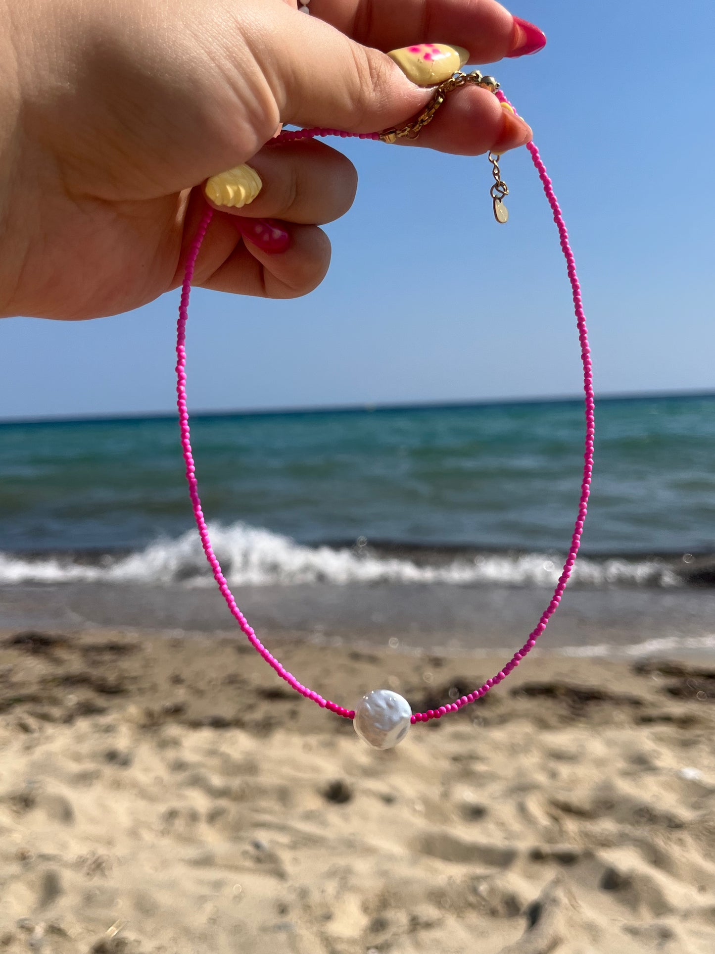 Κολιέ Χειροποίητο Ατσάλινο με Χάντρες 'Pearl'