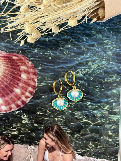 Σκουλαρίκια Χειροποίητα Ατσάλινα Κρίκοι 'Mermaid Shell'