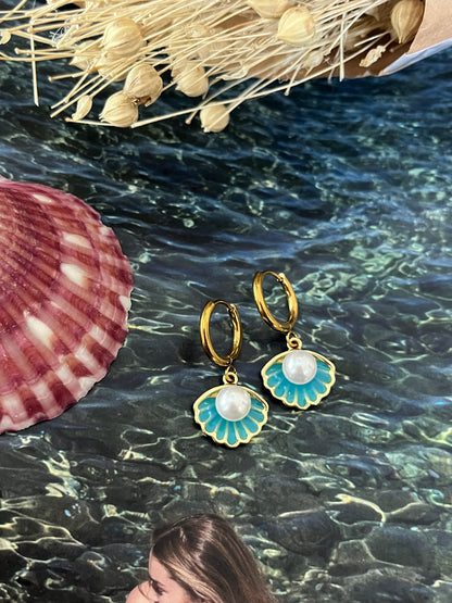 Σκουλαρίκια Χειροποίητα Ατσάλινα Κρίκοι 'Mermaid Shell'