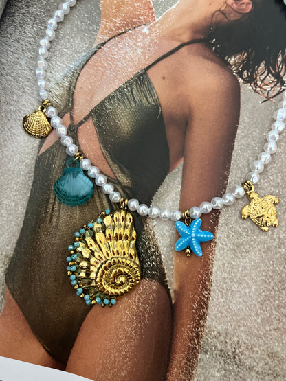 Κολιέ Statement Ατσάλινο με Πέρλες και Charms 'Summer Wonder'
