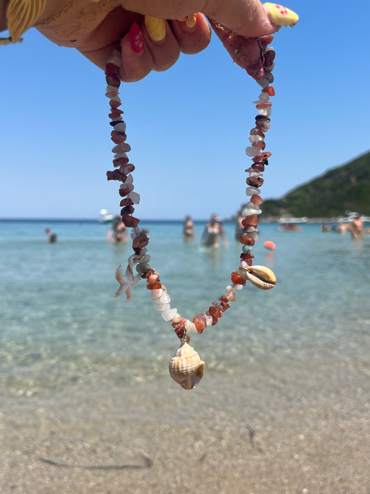 Κολιέ Χειροποίητο Ατσάλινο με Χάντρες και Θαλασσινά Στοιχεία 'Mesogeios'