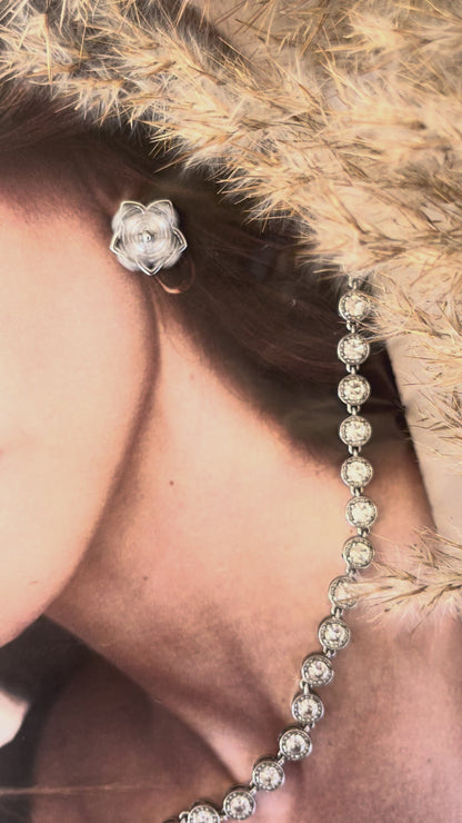 Σκουλαρίκια Ατσάλινα Καρφωτά Λουλούδι με Ζιργκόν 'Aldora'